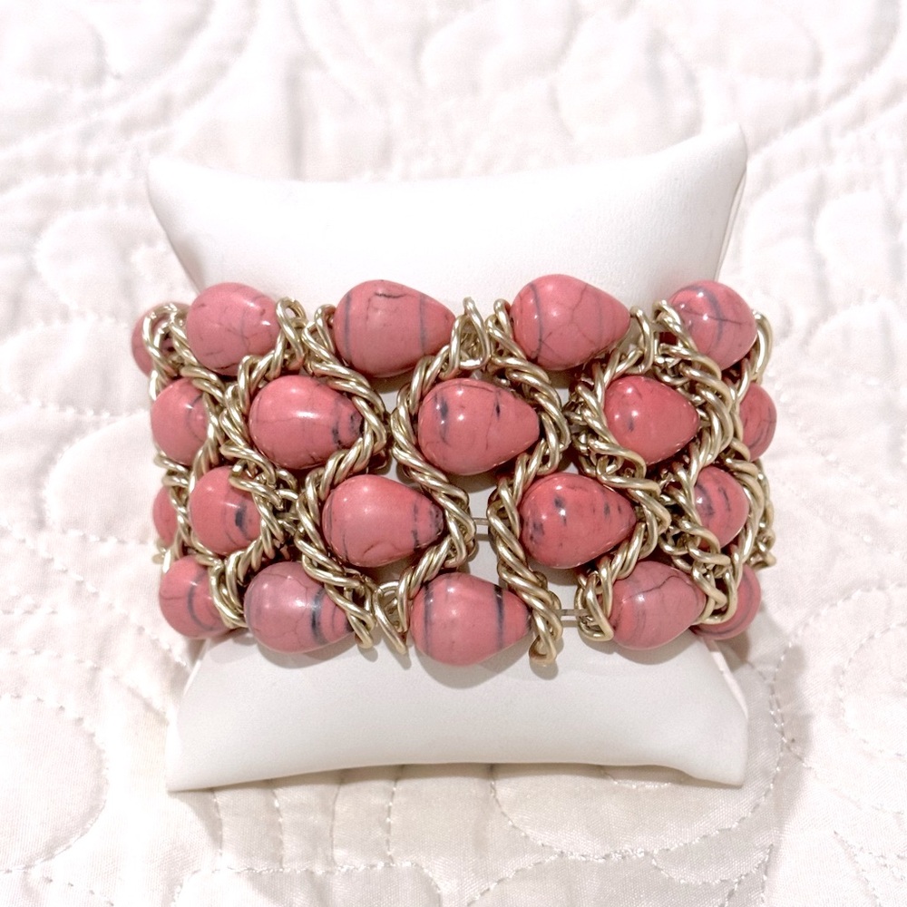 Pink and Gold Beaded Stretch Bracelet
